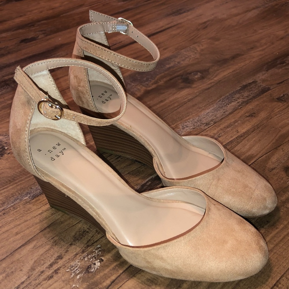 A New Day Beige Suede Wedges Size 6